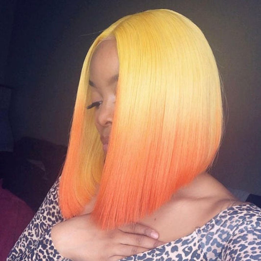 human hair 12 Inch Gradient Colorful Short Length Straight Bob Wigs virgin human hair Cosplay Daily Party Wigs for Women