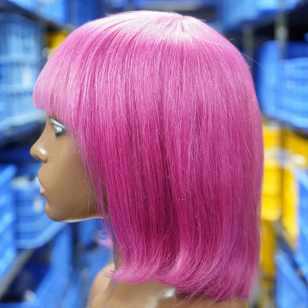 Human Hair Bob Lace Wigs Vendor,Red Orange Pink Purple Cut Bob Wigs With Bang,Wigs Rose Red Pink Bobs Hair 100%human