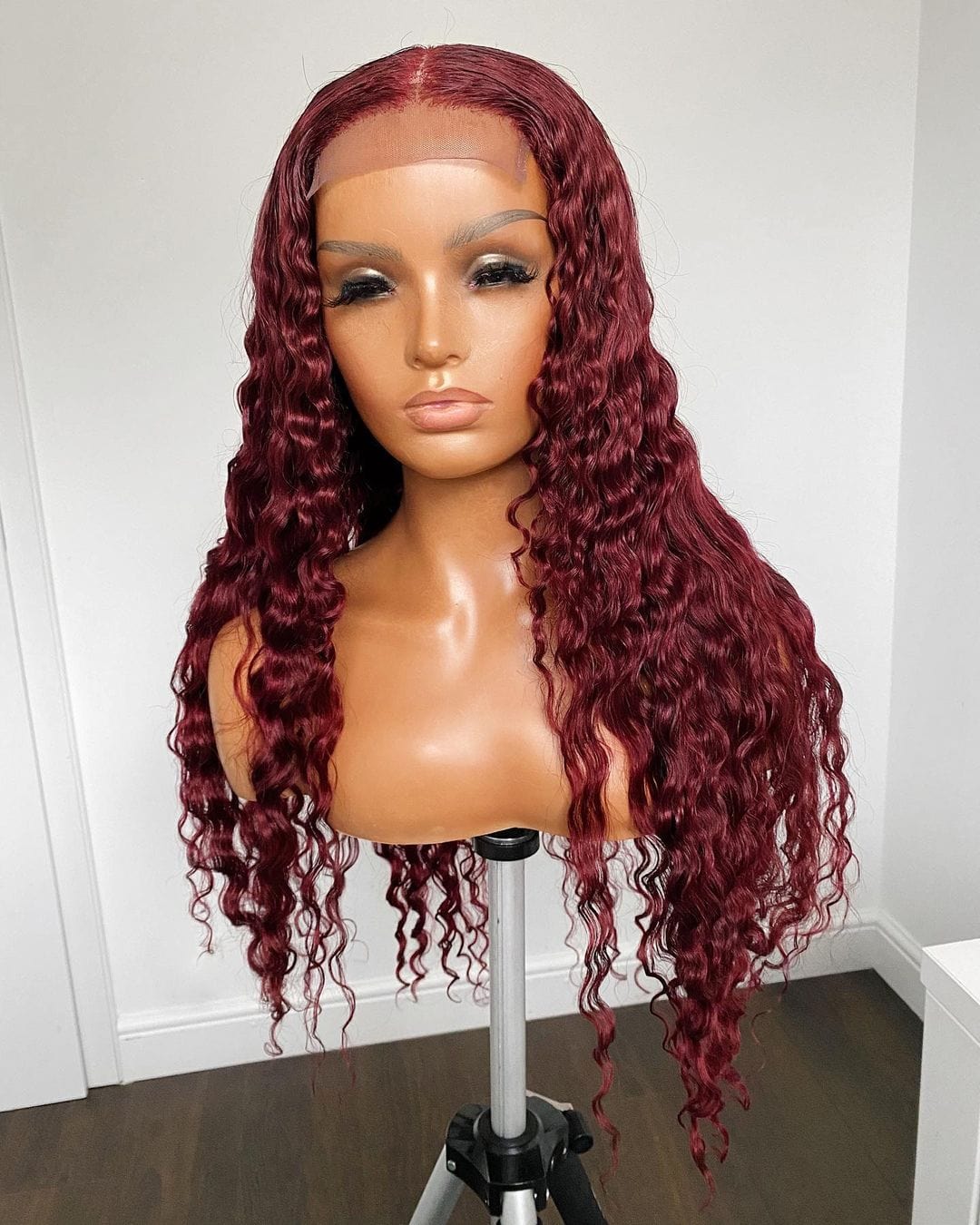 Human Hair Burgundy Red Color Curly Lace Front Wigs For Black Women Curly Front Lace Dark Wine Color Wigs