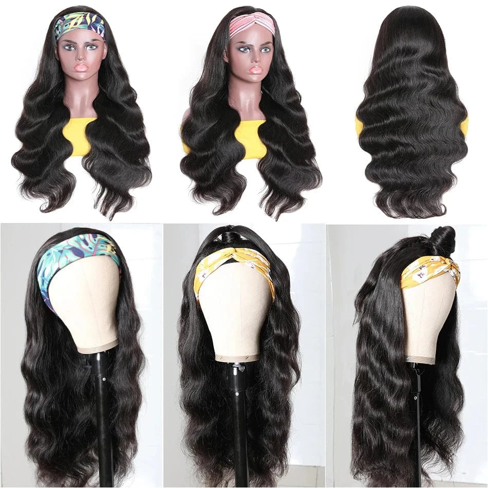 Human Hair Headband Scarf Wig body wave Hair Glueless Wig For Women Machine Made Non-Lace Wigs top quality
