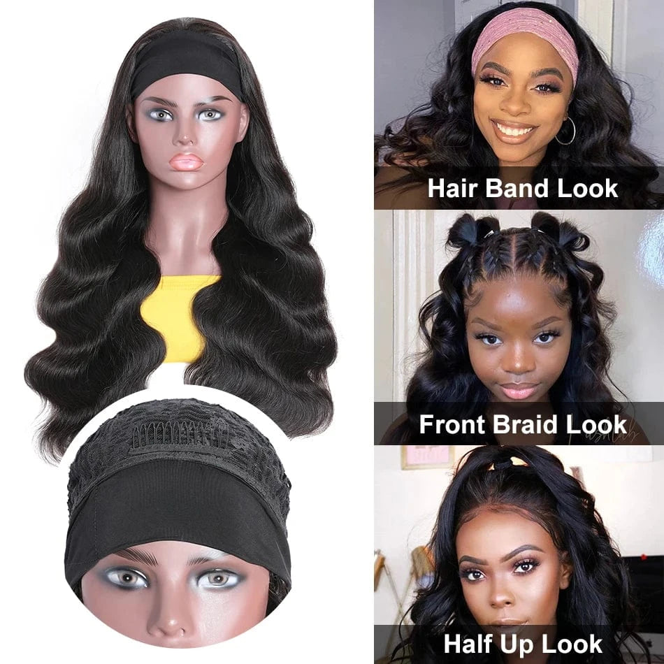 Human Hair Headband Scarf Wig body wave Hair Glueless Wig For Women Machine Made Non-Lace Wigs top quality
