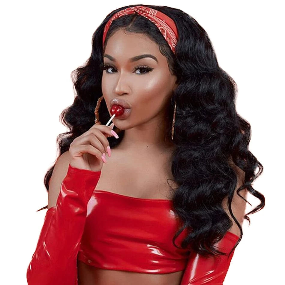 Human Hair Headband Scarf Wig body wave Hair Glueless Wig For Women Machine Made Non-Lace Wigs top quality