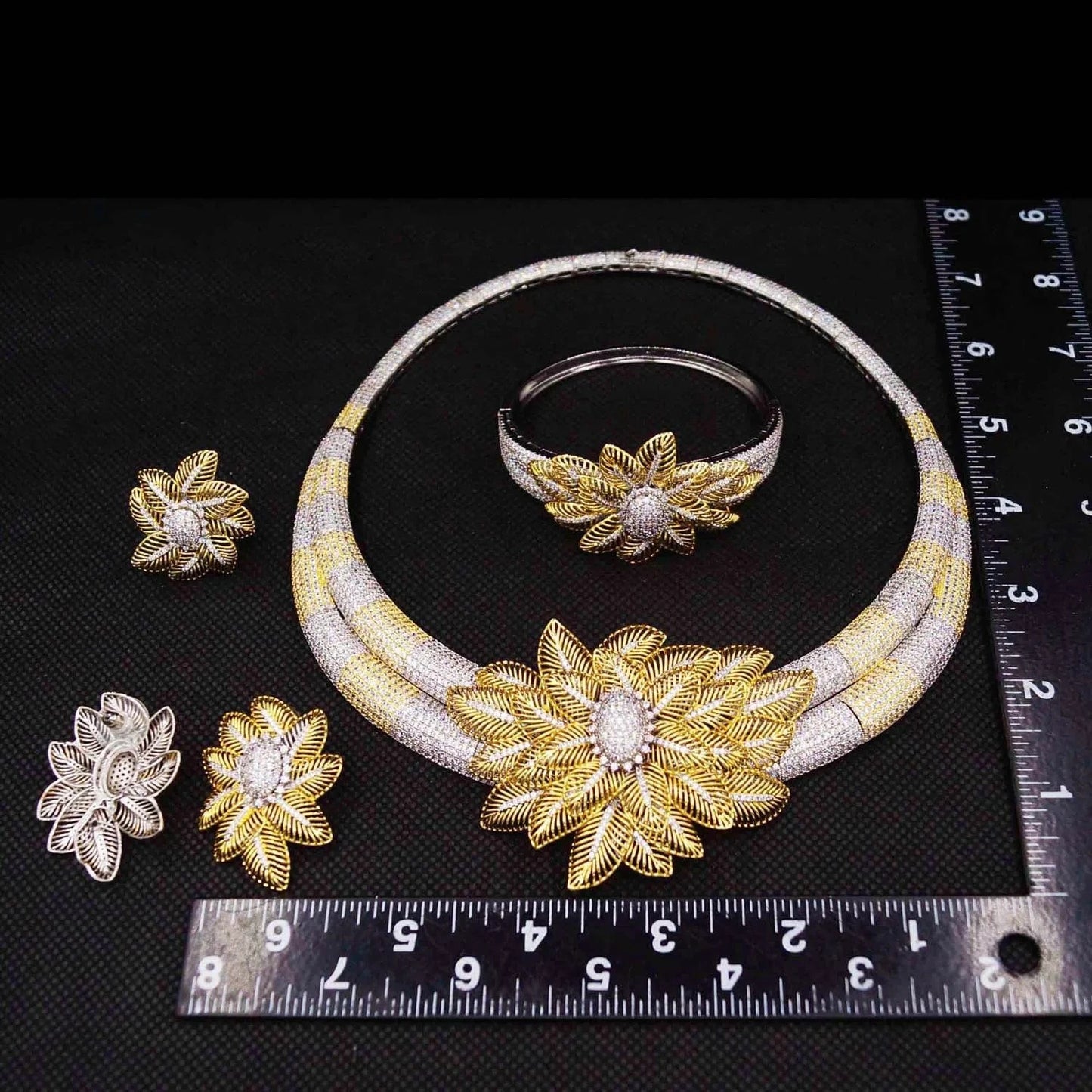 HZ23054214 White Gold 2 Tones 5 A Cubic zircon Jewelry Super  High Quality Engagement Wedding Jewelry Set Factory Supply Jewelry Necklace