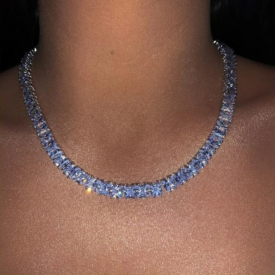 ICED OUT bling silver women jewelry square cz tennis chain necklace for women wedding jewelry