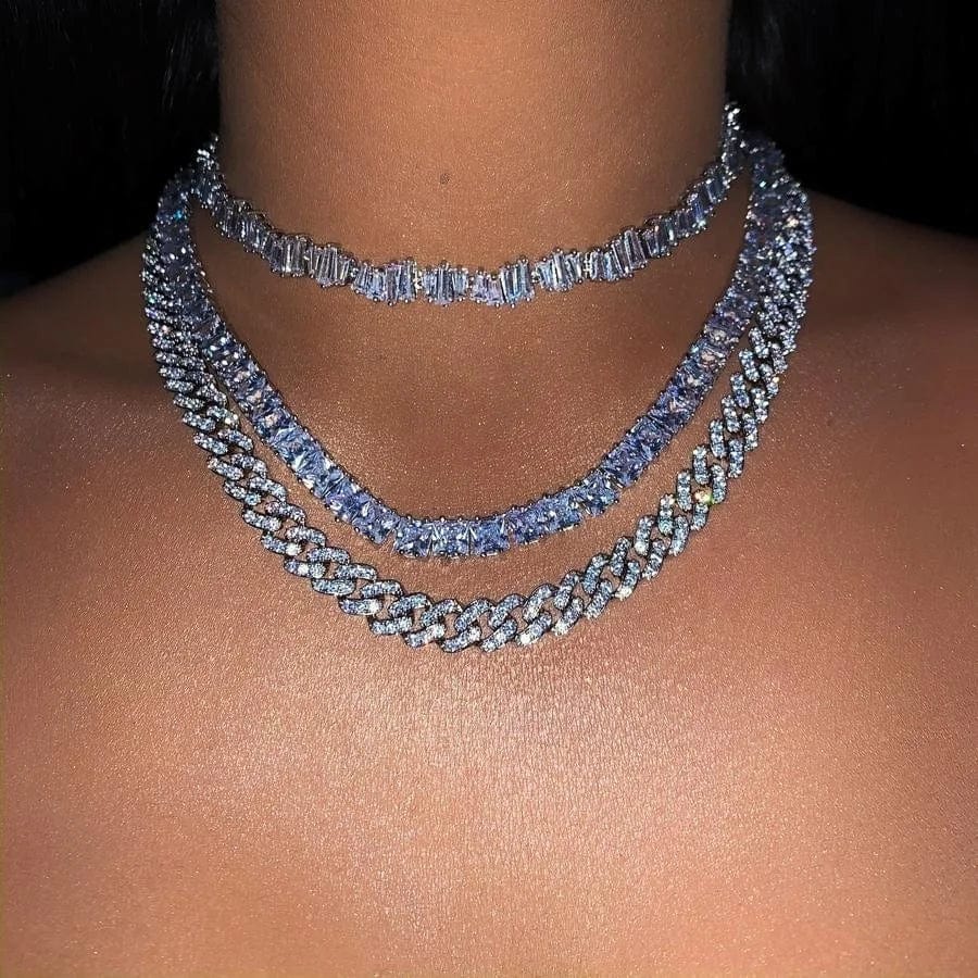 ICED OUT bling silver women jewelry square cz tennis chain necklace for women wedding jewelry