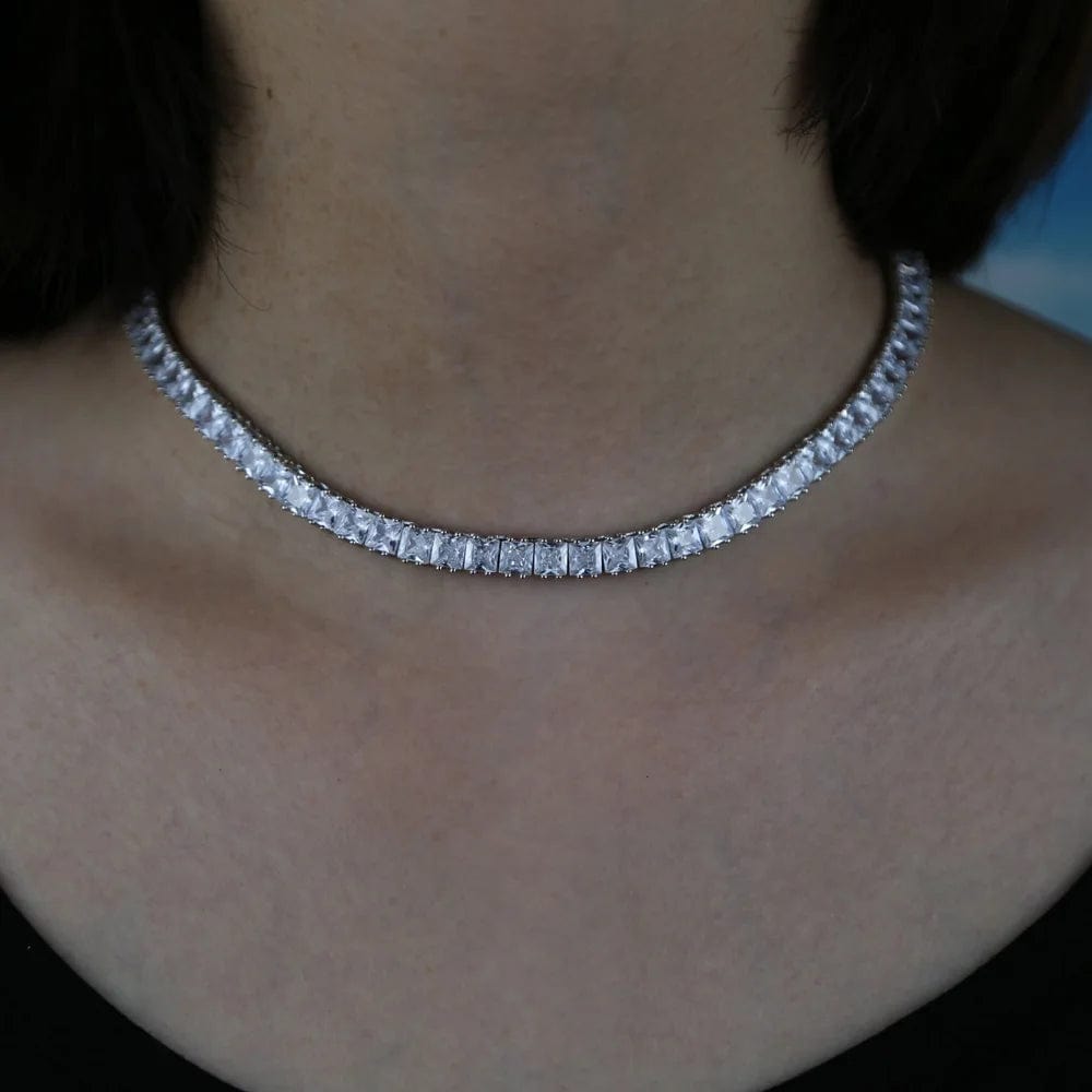ICED OUT bling silver women jewelry square cz tennis chain necklace for women wedding jewelry