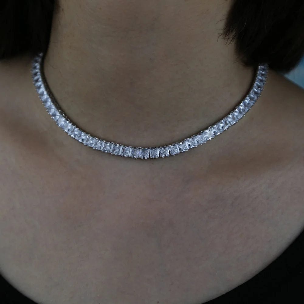 ICED OUT bling silver women jewelry square cz tennis chain necklace for women wedding jewelry