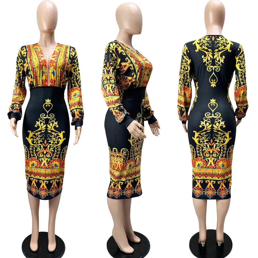IHOOV deep v neck sexy casual African print Kitenge designs traditional dress for women