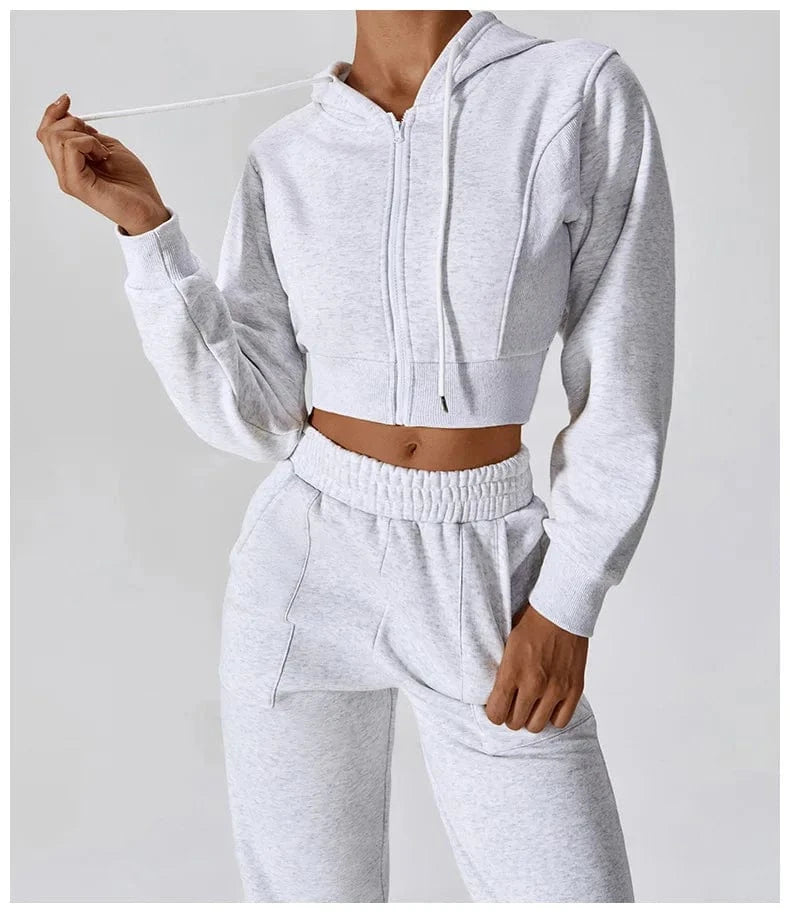 IHOOV tracksuit Plush fleece for warmth two piece sweatpants wholesale women hoodies Sweatshirt Set