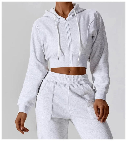 IHOOV tracksuit Plush fleece for warmth two piece sweatpants wholesale women hoodies Sweatshirt Set