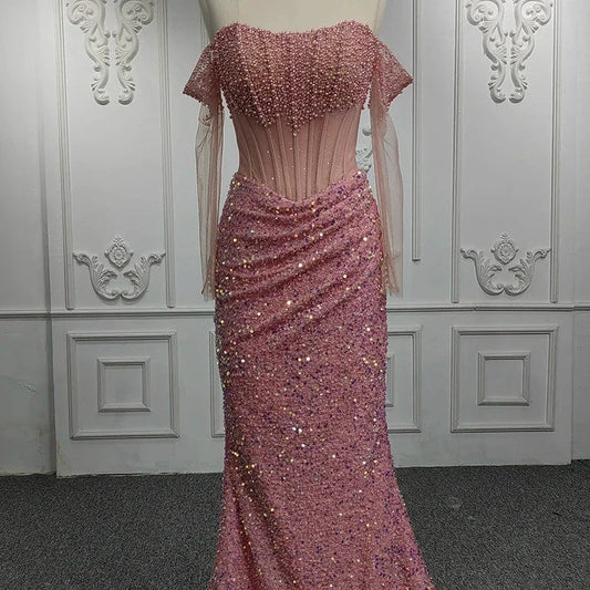 Illusion Lace Sequins Red Mermaid Party Gowns Evening Dresses Jancember 9900-2