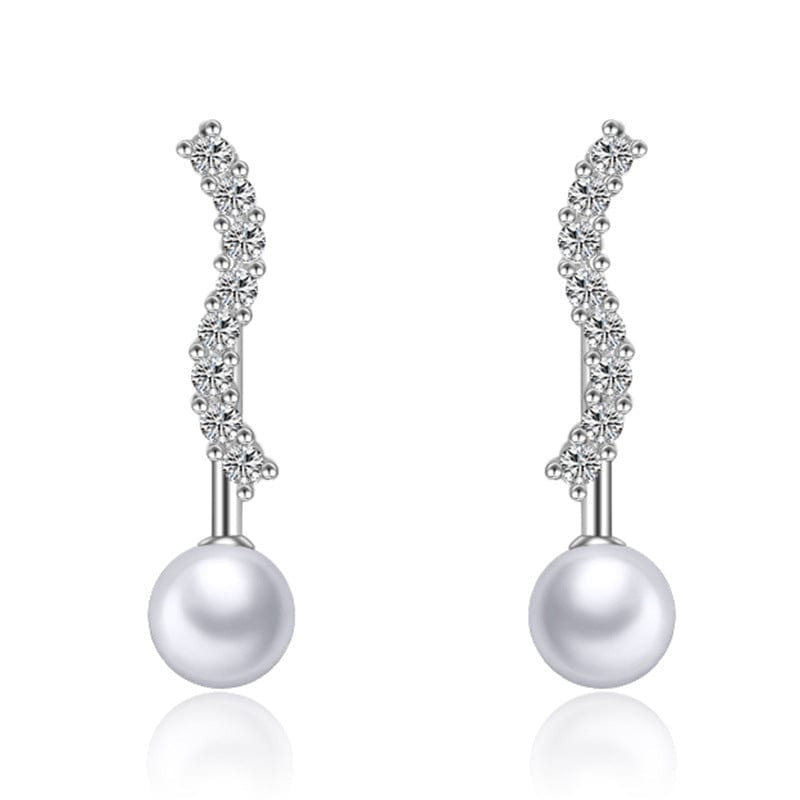 Imitation pearl New Silver Color Spiral Line Wave Zircon Inlaid Stud Earrings for Women Girls Gifts Korean Pearl Earring Fashion Jewelry