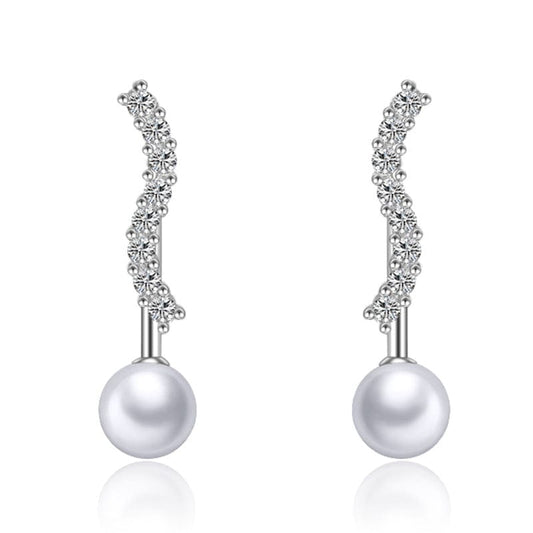 Imitation pearl New Silver Color Spiral Line Wave Zircon Inlaid Stud Earrings for Women Girls Gifts Korean Pearl Earring Fashion Jewelry
