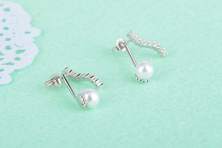 Imitation pearl New Silver Color Spiral Line Wave Zircon Inlaid Stud Earrings for Women Girls Gifts Korean Pearl Earring Fashion Jewelry