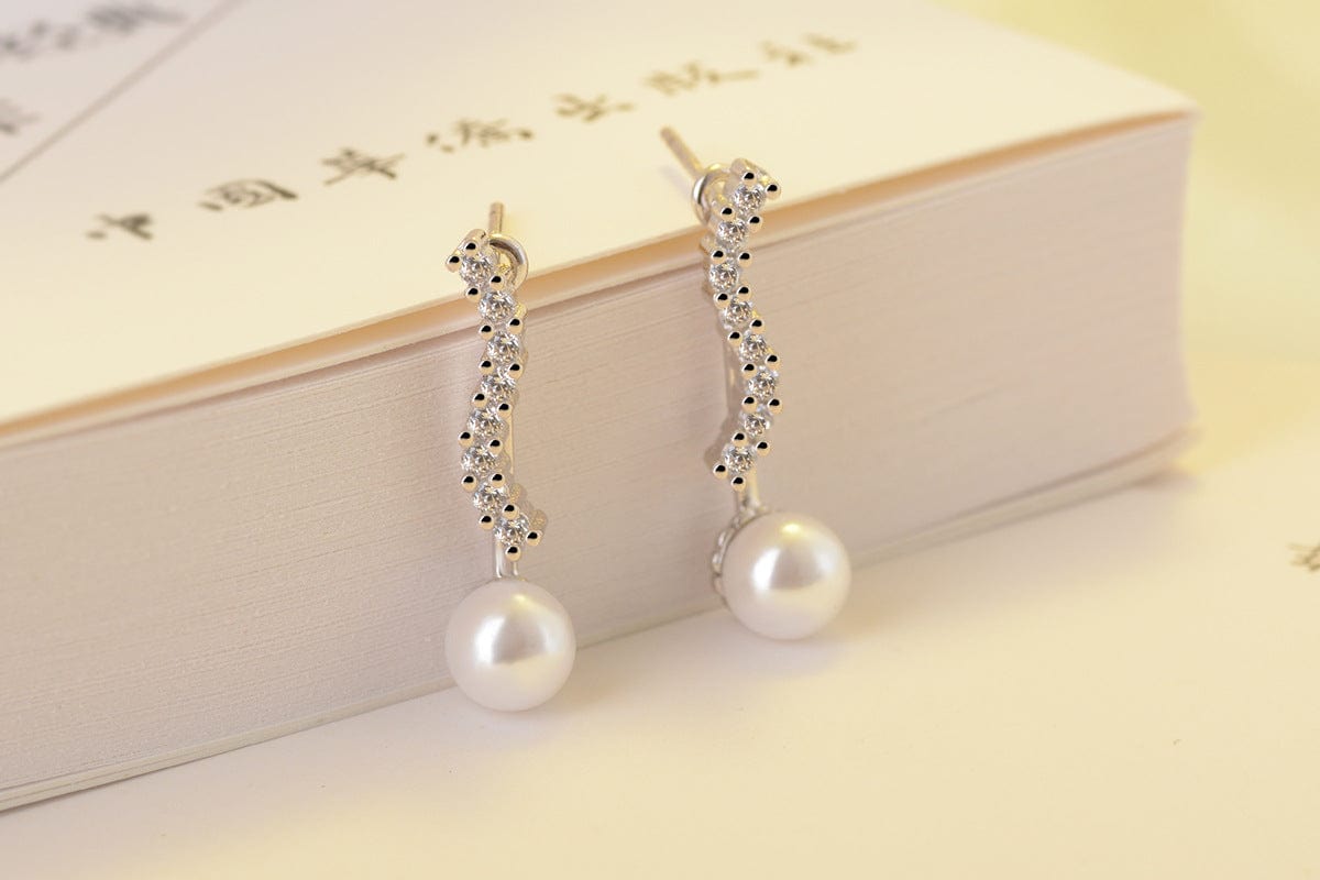 Imitation pearl New Silver Color Spiral Line Wave Zircon Inlaid Stud Earrings for Women Girls Gifts Korean Pearl Earring Fashion Jewelry
