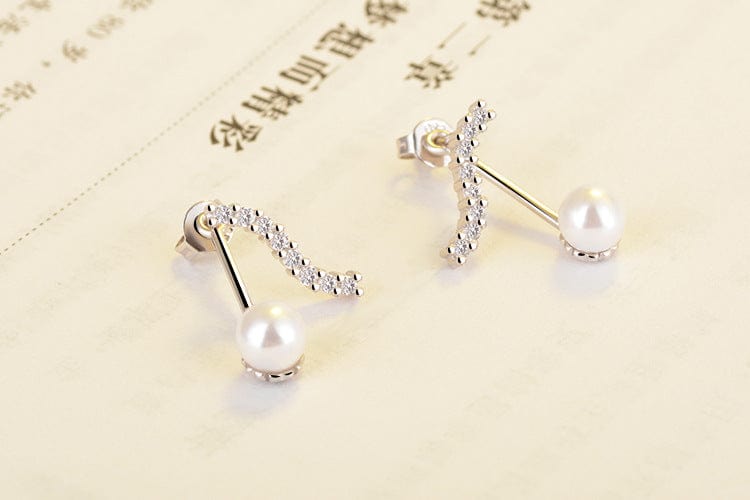 Imitation pearl New Silver Color Spiral Line Wave Zircon Inlaid Stud Earrings for Women Girls Gifts Korean Pearl Earring Fashion Jewelry