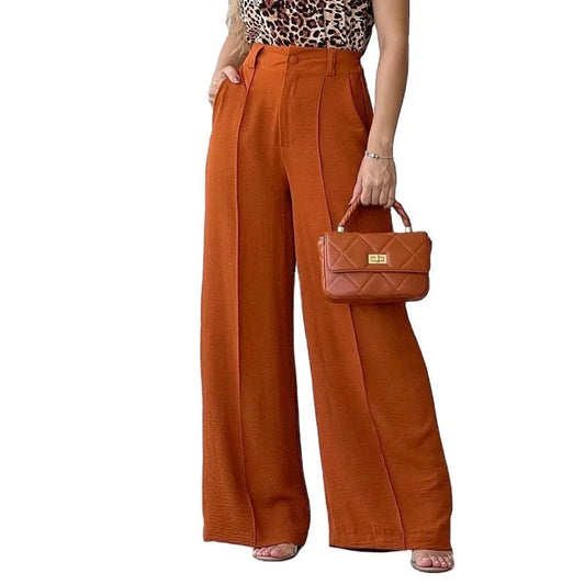 In stock Spring and Summer Thin pants Solid color Loose pleated Wide leg Women's Casual pants Half elastic waist