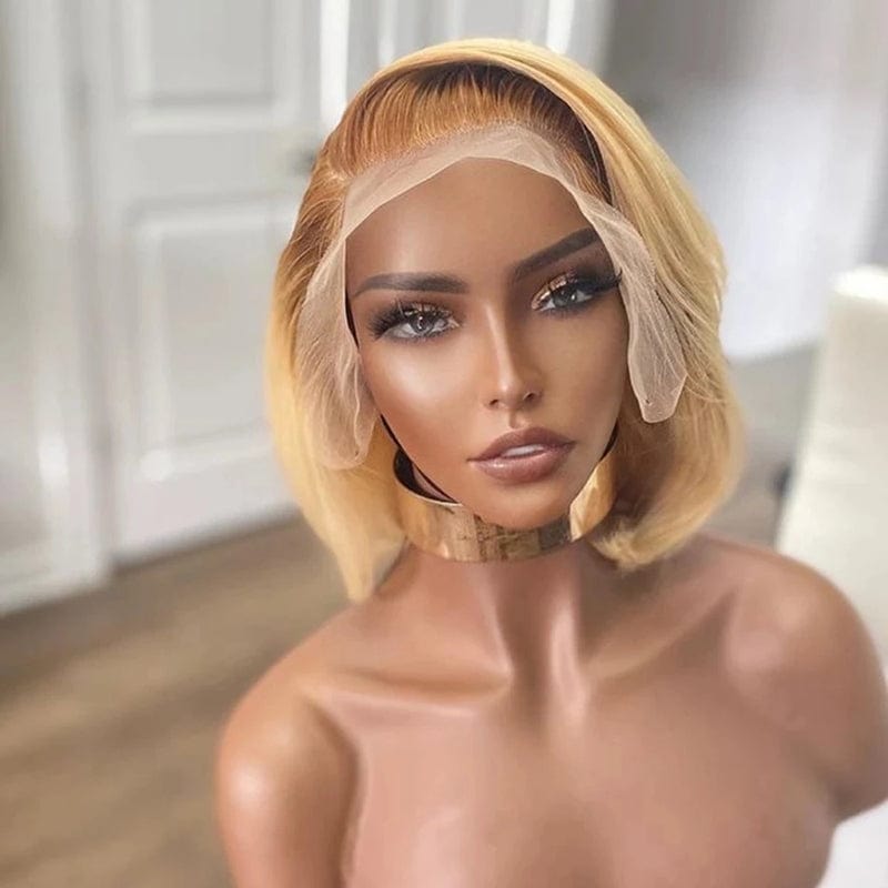 Indian Virgin Human Hair Ombre Blonde Color Short Bob Cuticle Aligned Hair Lace Front Wigs