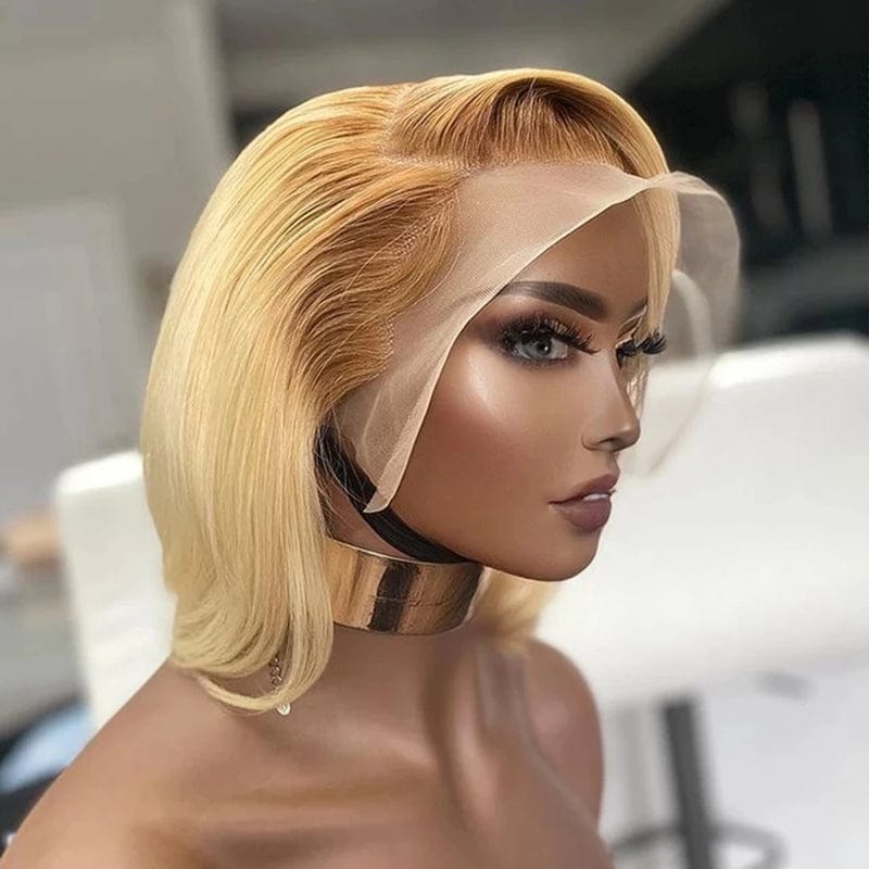 Indian Virgin Human Hair Ombre Blonde Color Short Bob Cuticle Aligned Hair Lace Front Wigs