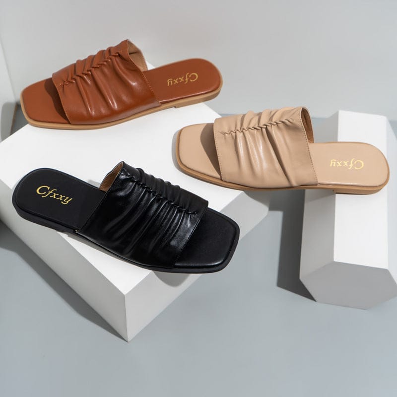 indoor outdoor wear Women Shoes Pleated Slipper ladies Summer Slippers Wearing Flat Sandals Women's beach slippers