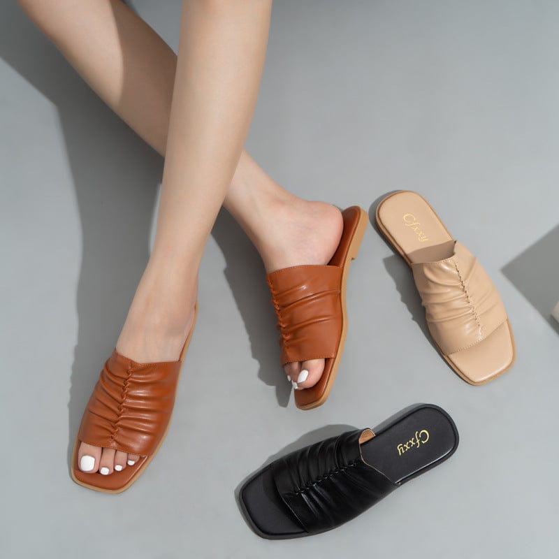 indoor outdoor wear Women Shoes Pleated Slipper ladies Summer Slippers Wearing Flat Sandals Women's beach slippers