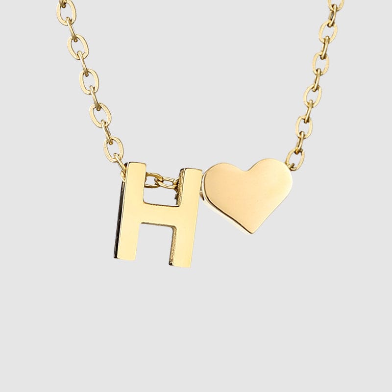 initial  letter necklace with heart / 14K Gold / Heart -H eManco DIY Gift Simple Women Necklace 26  Letter a-z  Initial Love Heart Gold Necklace Stainless Steel
