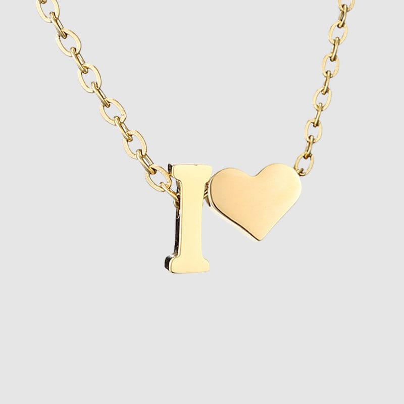 initial  letter necklace with heart / Rose gold / Heart -I eManco DIY Gift Simple Women Necklace 26  Letter a-z  Initial Love Heart Gold Necklace Stainless Steel