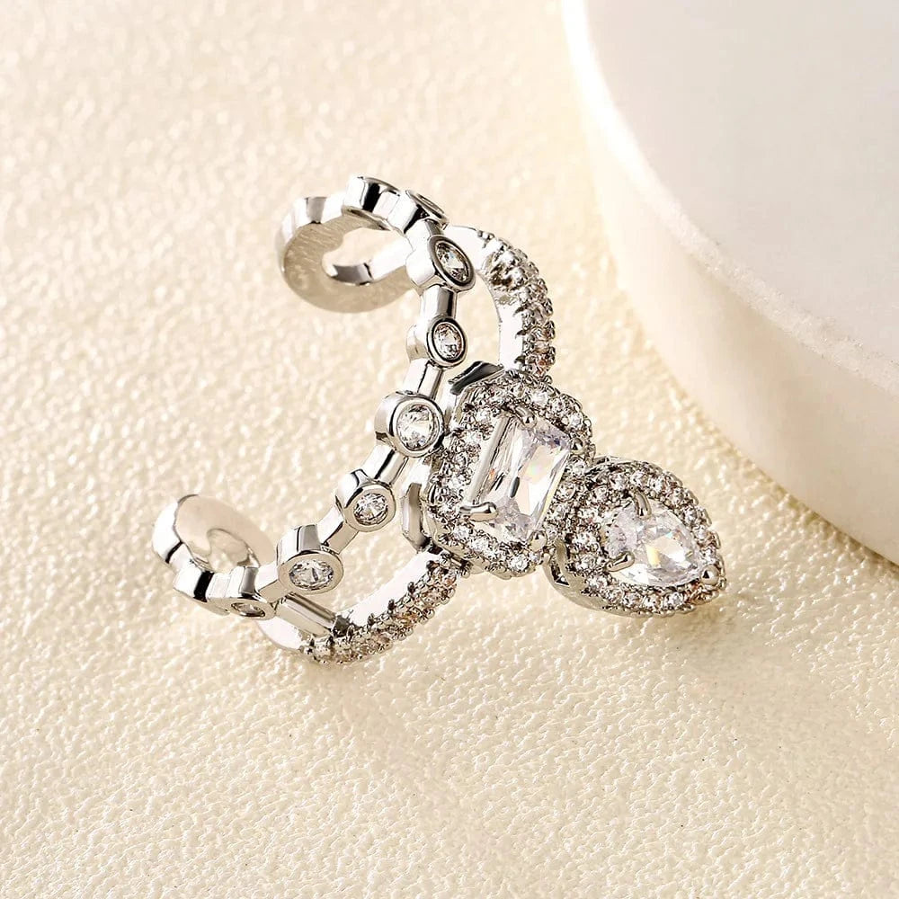 Ins cool style zircon Bangle and Ring Set Silver Color New Design (2 piece set)