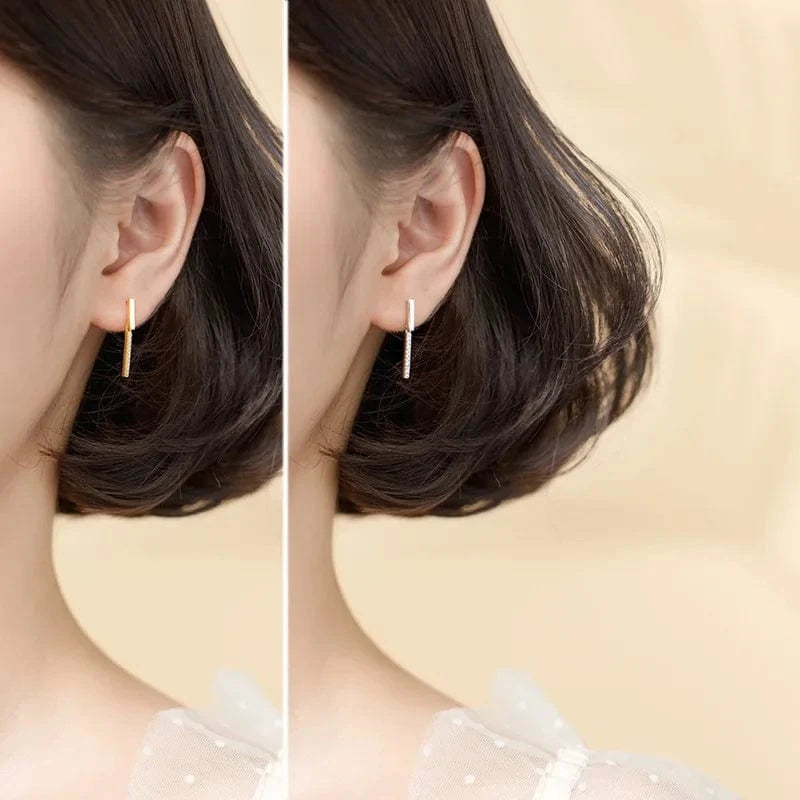 INS fashion jewelry 925 sterling silver tennis earring stick shaped row drill zircon gold plated stud earrings for women