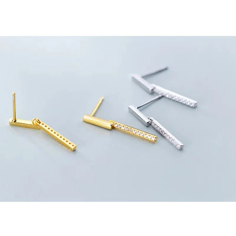 INS fashion jewelry 925 sterling silver tennis earring stick shaped row drill zircon gold plated stud earrings for women