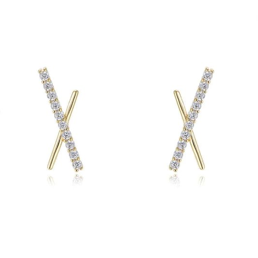 INS fine jewelry earrings 925 sterling silver earrings cross X shaped zircon gold plated stud earrings for women