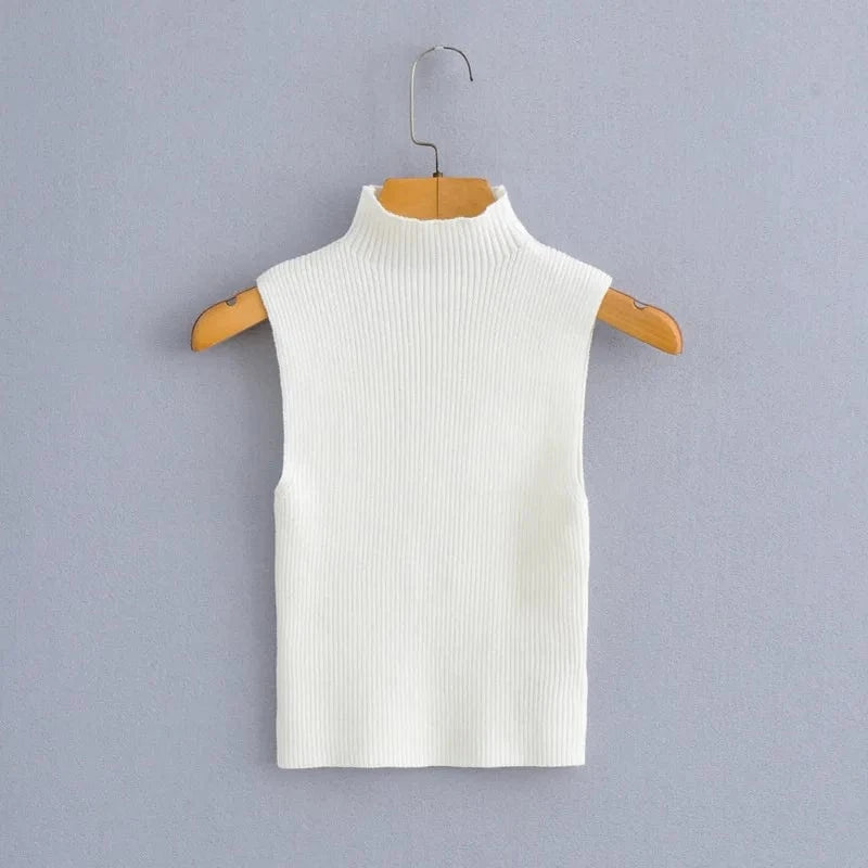 INS Hot Sell knitted turtle neck sleeveless tank top