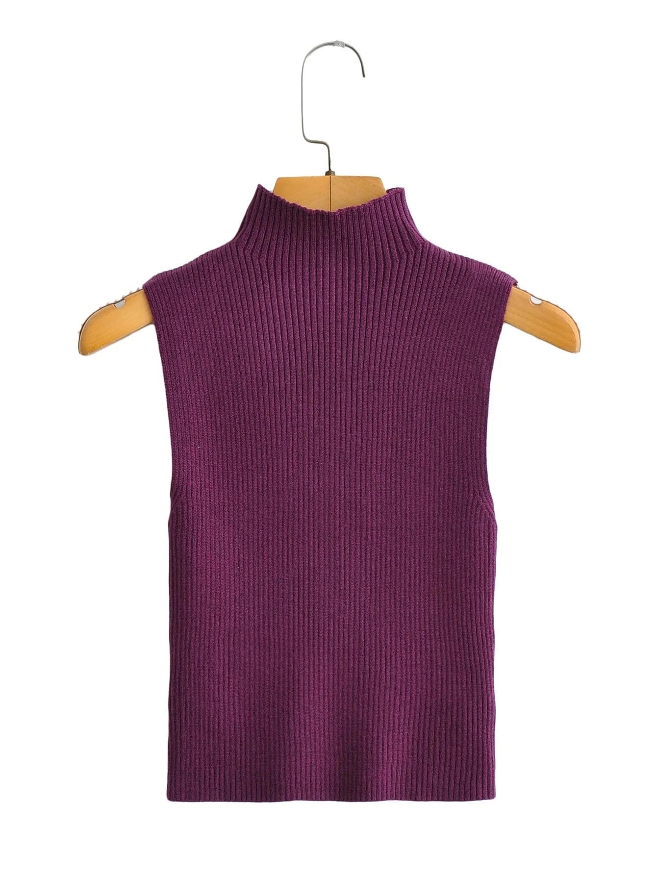 INS Hot Sell knitted turtle neck sleeveless tank top