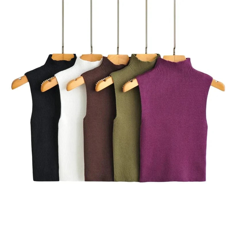 INS Hot Sell knitted turtle neck sleeveless tank top