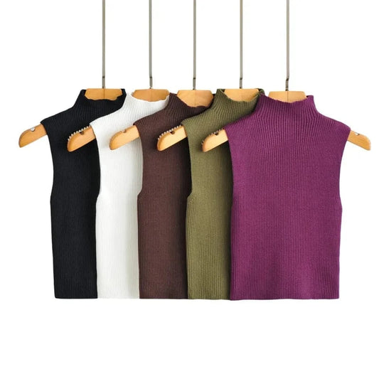 INS Hot Sell knitted turtle neck sleeveless tank top