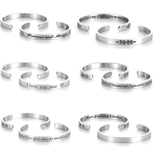 Inspirational Bracelets for Women Girls Motivational Birthday Gift Cuff Bangle Friendship Personalized Mantra Jewelry