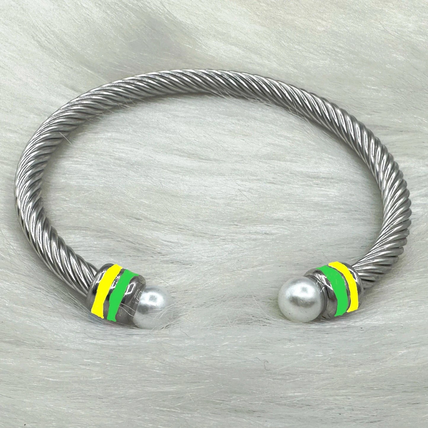 Iota Phi Lambda Custom Stainless Steel Green White Enamel Open Cable Bangle Bracelets Jewelry