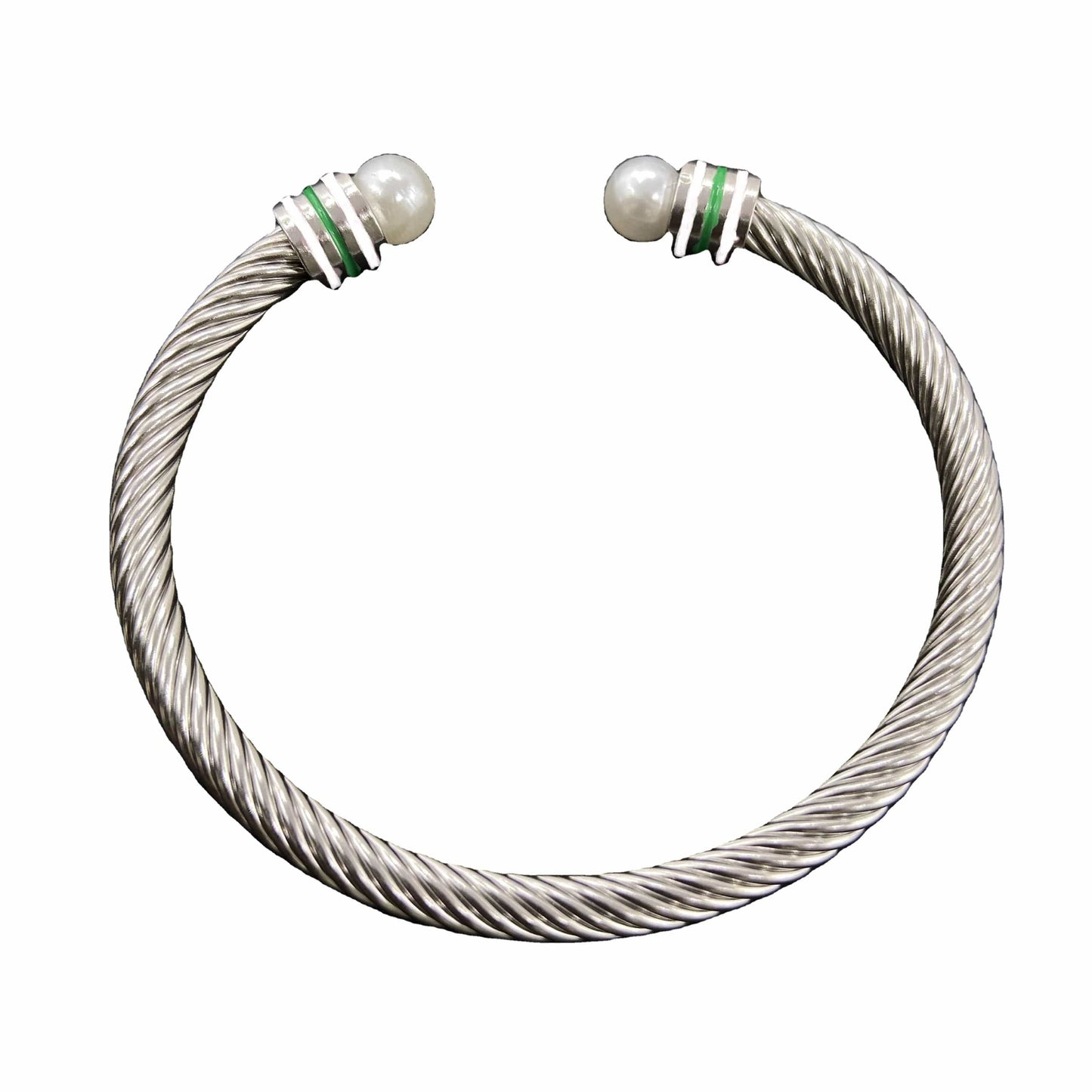 Iota Phi Lambda Custom Stainless Steel Green White Enamel Open Cable Bangle Bracelets Jewelry