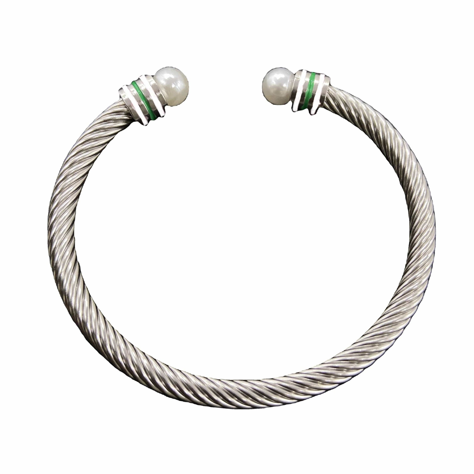 Iota Phi Lambda Custom Stainless Steel Green White Enamel Open Cable Bangle Bracelets Jewelry