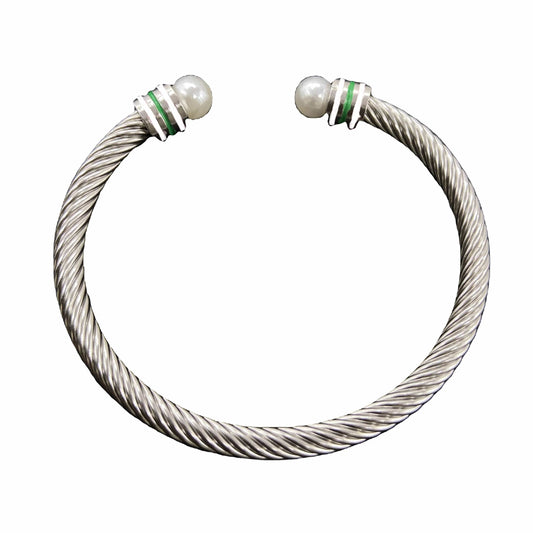 Iota Phi Lambda Custom Stainless Steel Green White Enamel Open Cable Bangle Bracelets Jewelry
