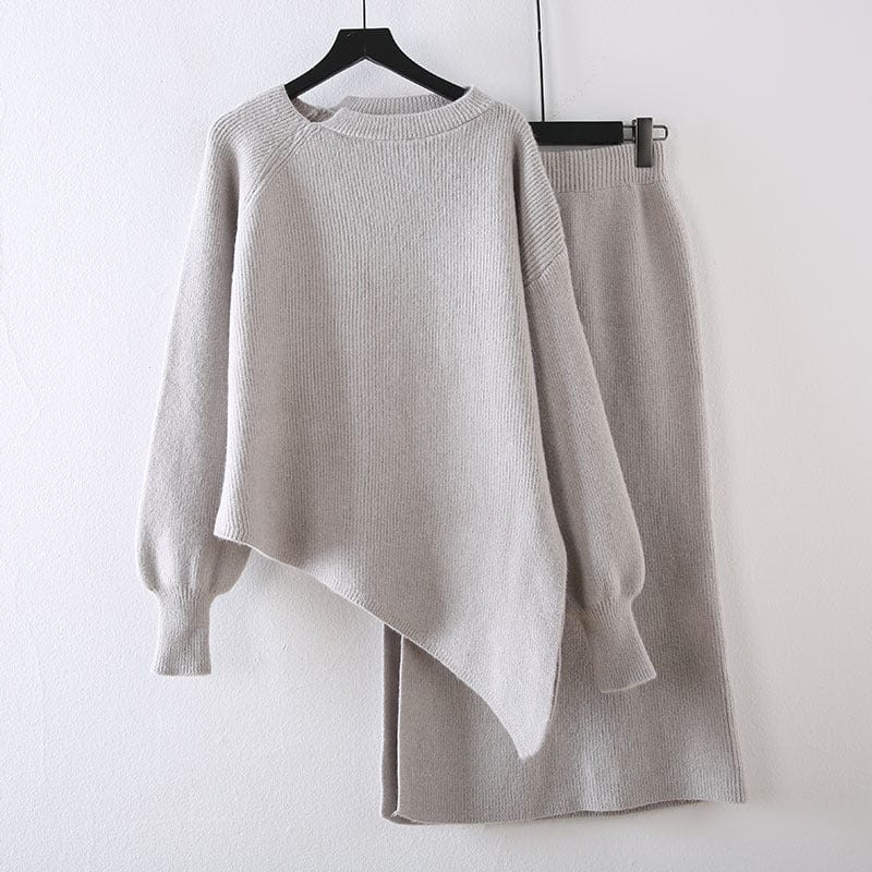 Irregular sweater two-piece women's long skirt autumn and winter fashion knitted suit skirt