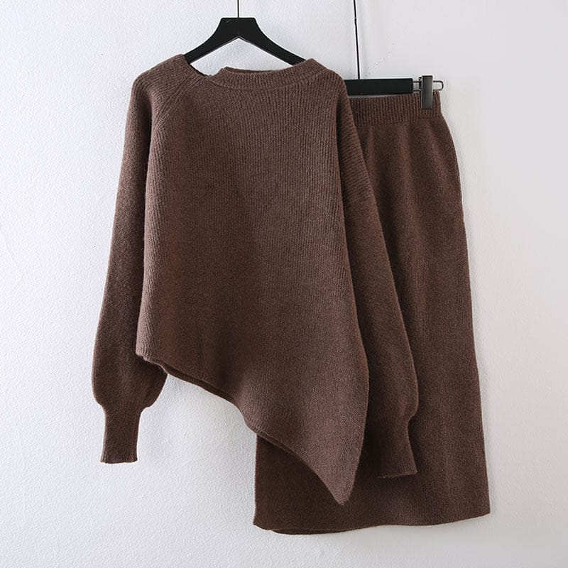 Irregular sweater two-piece women's long skirt autumn and winter fashion knitted suit skirt