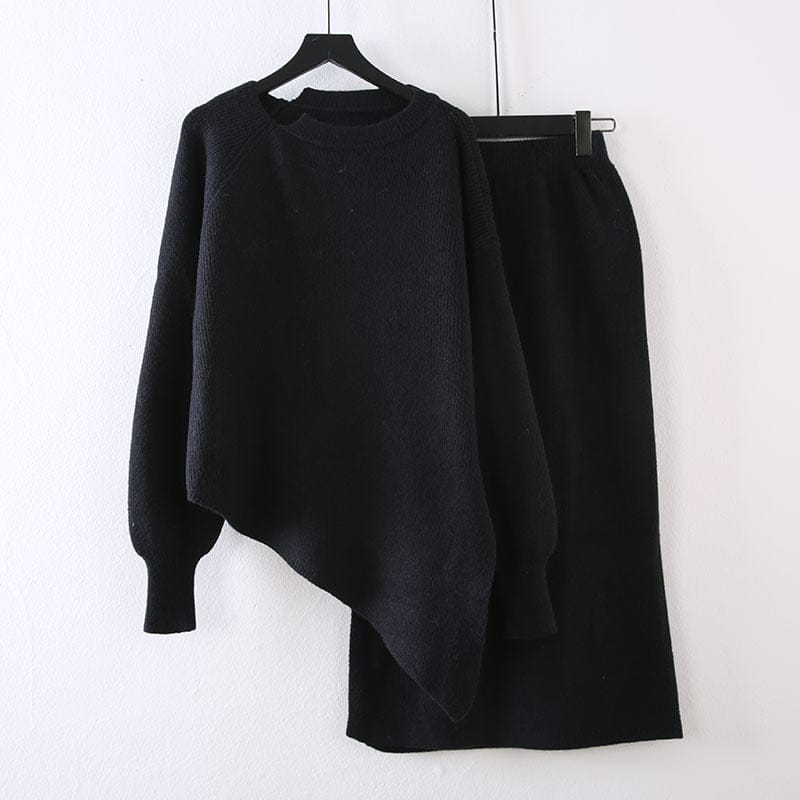 Irregular sweater two-piece women's long skirt autumn and winter fashion knitted suit skirt