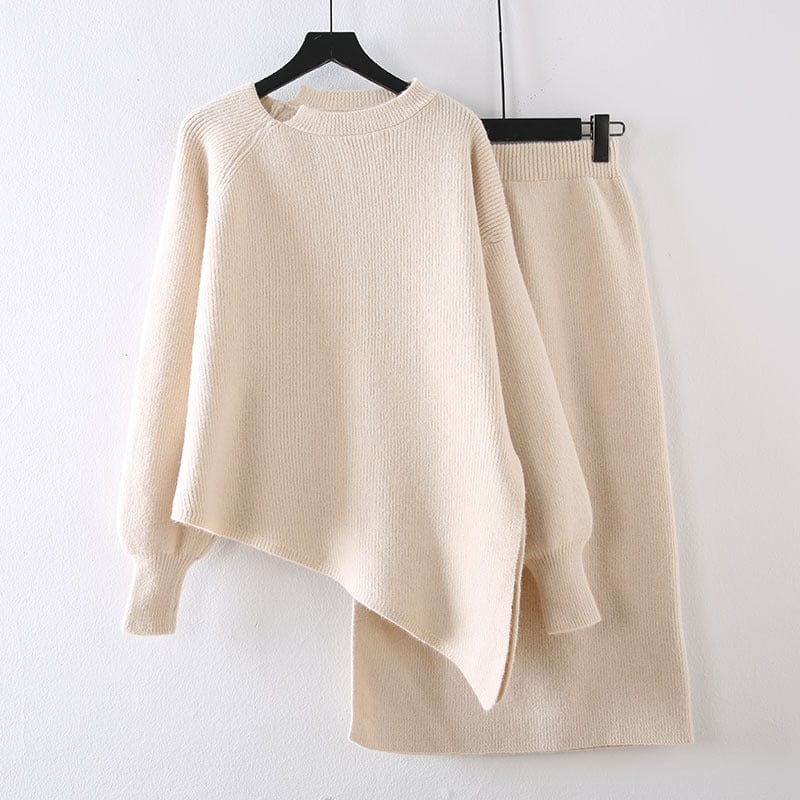 Irregular sweater two-piece women's long skirt autumn and winter fashion knitted suit skirt