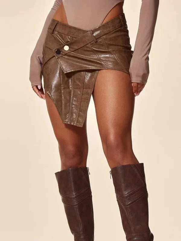 Irregular Wrapped Mini Skirt For Women Fashion And Sexy Women Pu Skirt 2024 Spring Women's Clothes