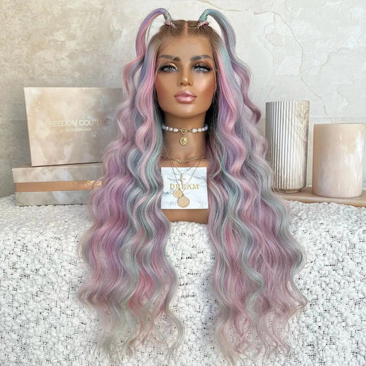 Italian HD Lace Wigs Rainbow Color Human Hair Long Length Cuticle Aligned 13x4 Women Wig Balayage European Hair Double Drawn