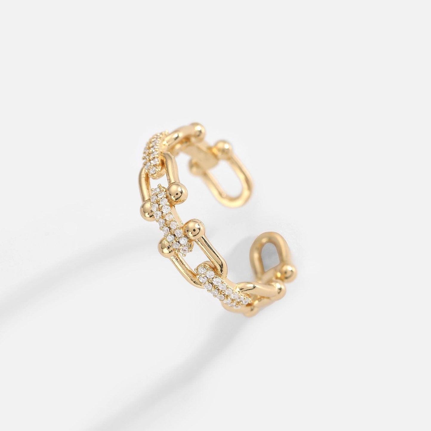 IVIAPRO Jewelry New Arrival 18K Gold Plated Geometric Cubic Zircon Open Rings For Women