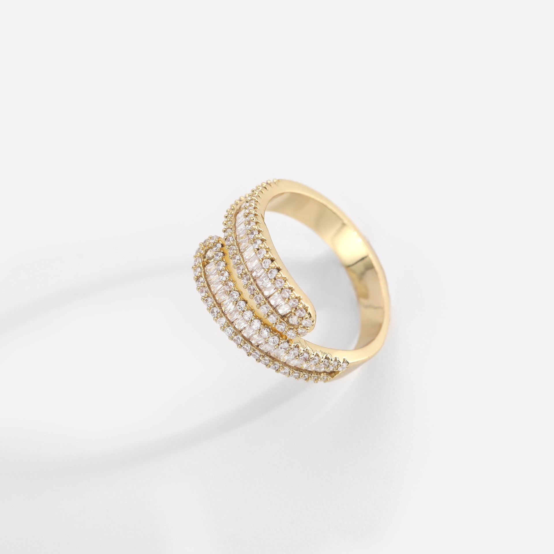 IVIAPRO Jewelry New Arrival 18K Gold Plated Geometric Cubic Zircon Open Rings For Women
