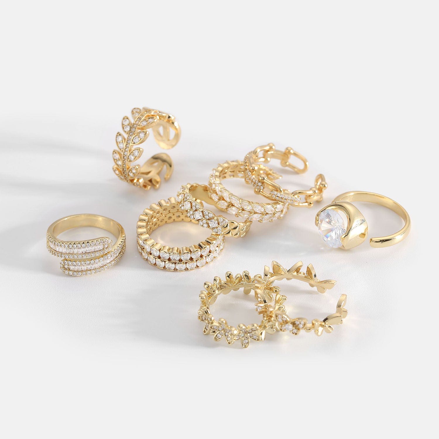 IVIAPRO Jewelry New Arrival 18K Gold Plated Geometric Cubic Zircon Open Rings For Women