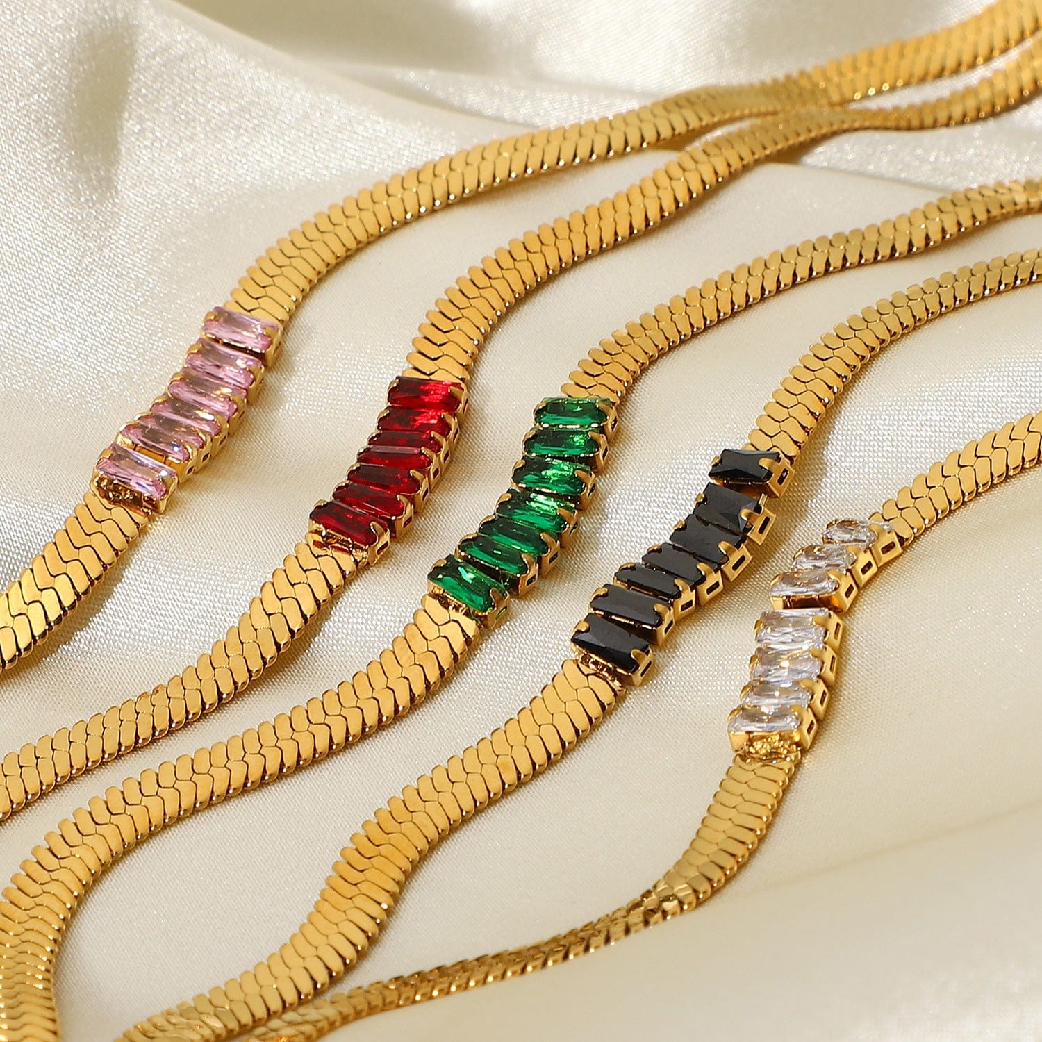 IVIAPRO  Jewelry New Arrival Non Tarnish Stainless Steel Snake Chain Zircon Choker Necklace
